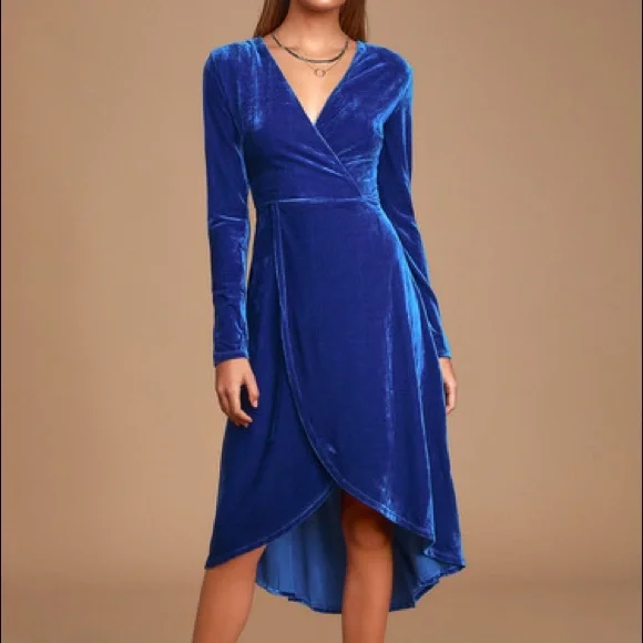 Lulus | Dresses | Blue Velvet Xs Nwt Midi Dress With Long Sleeves | Poshmark